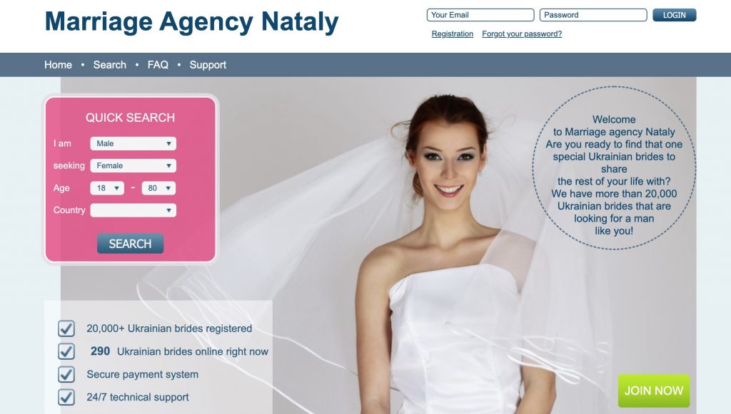 Marriage Agency Nataly main page