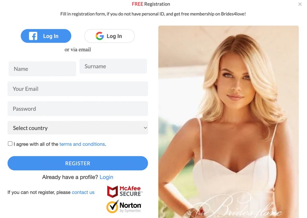 Brides4Love create account