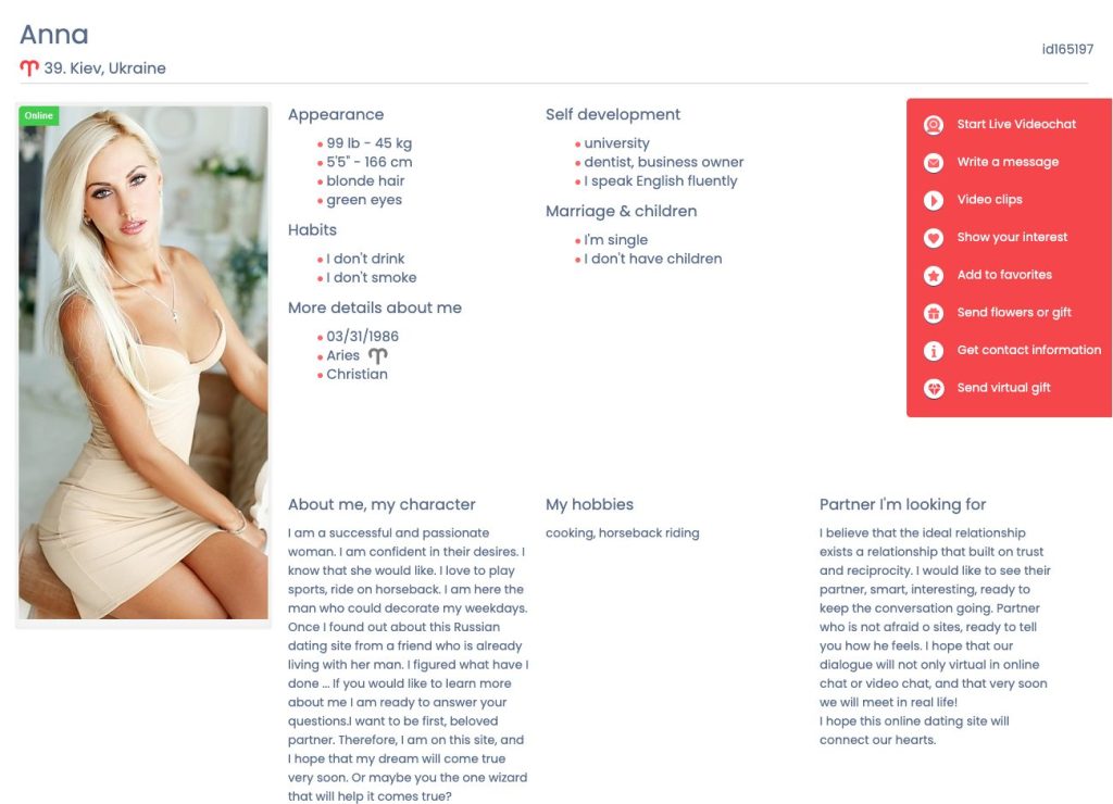 YesDates detailed profile